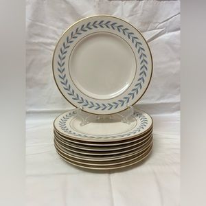 8 Syracuse China Sherwood OldIvory Blue Laurel 8" Plate Set Vintage Dishes
